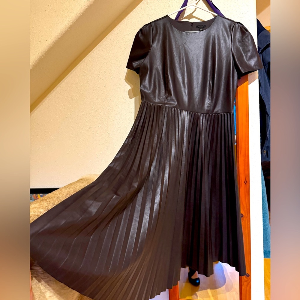 ANN TAYLOR Vegan Leather Pleated Dress